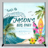 Lofaris Beach Surf Up Big One Custom Name Birthday Backdrop